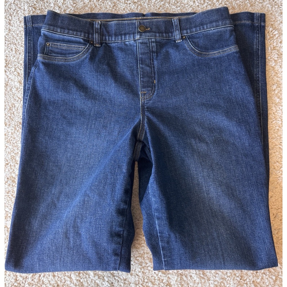 Spanx Flare Jeans Women XL Dark Wash Excellent Shaping Pull-On High Rise Denim